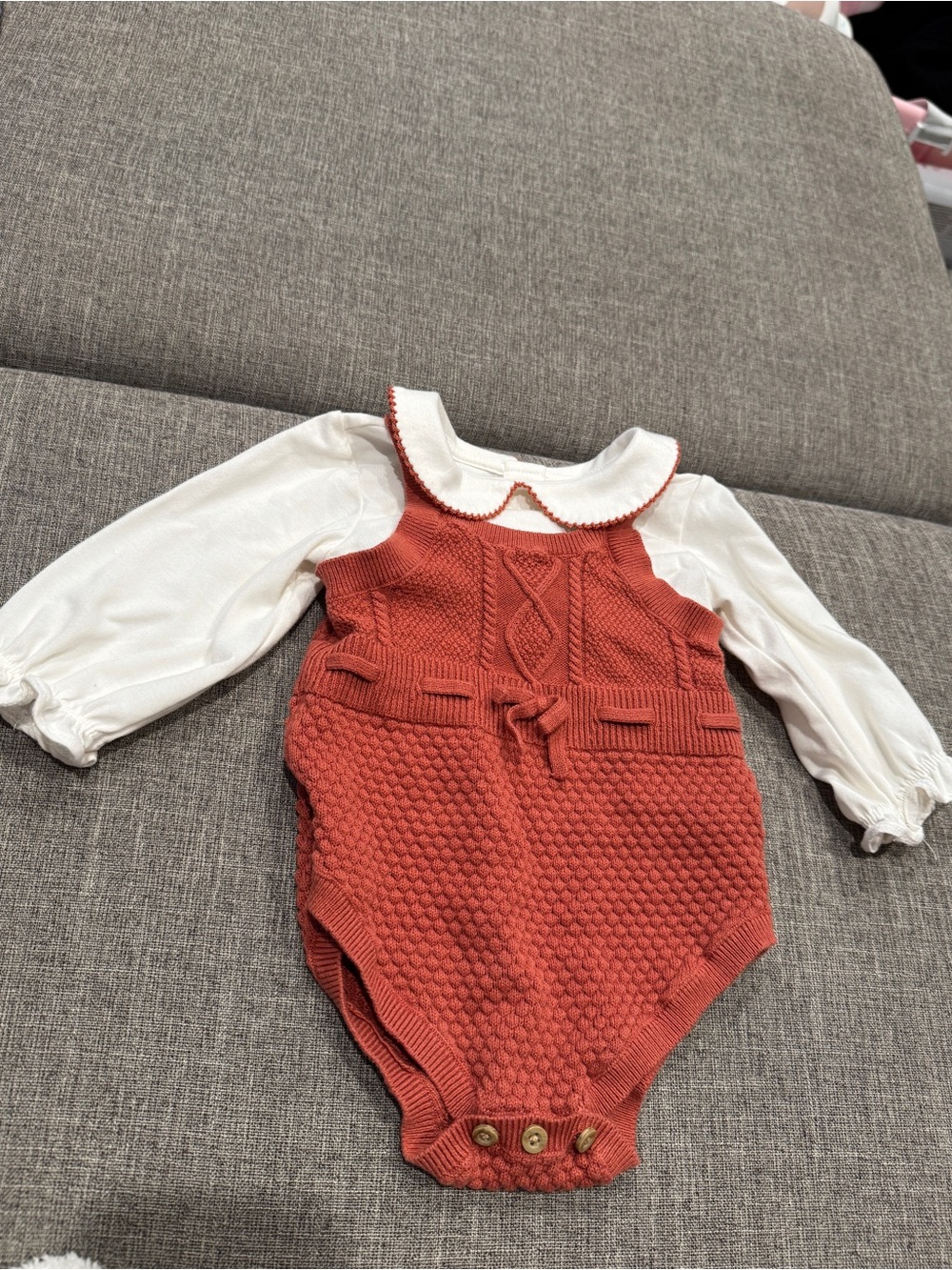 NEW- never worn
cloud island Rust Knit Bubble One-Piece with White Collar